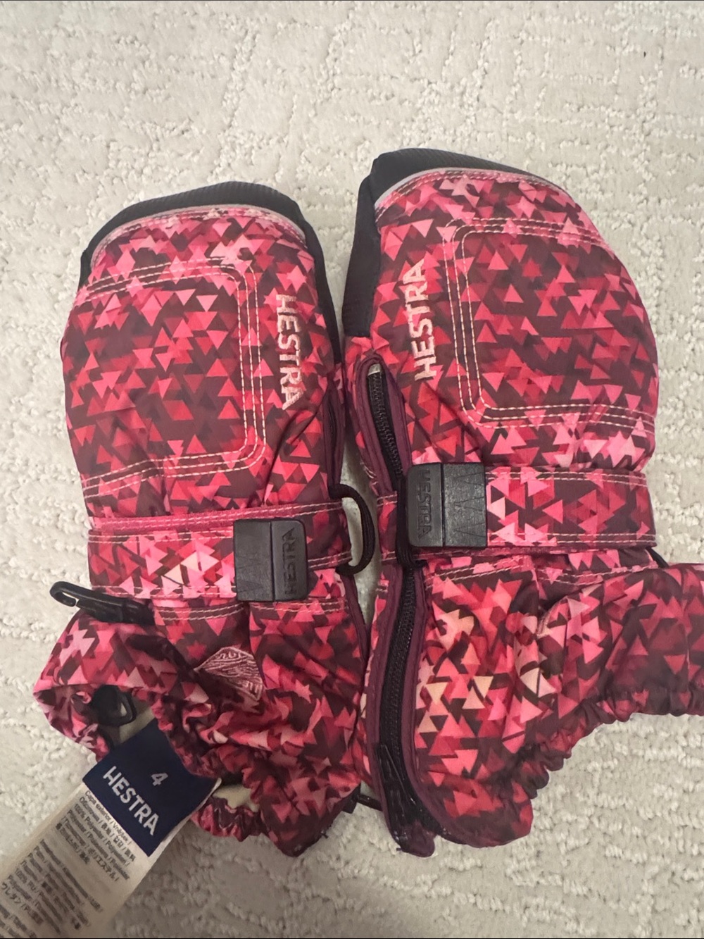 Hestra Kids Pink & Magenta Triangle Pattern Ski Mittens